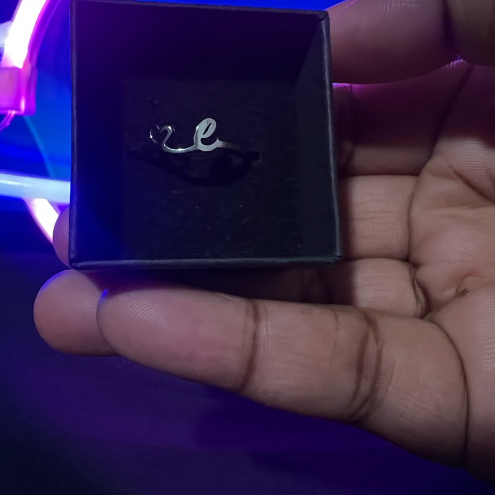 Initial With Heart Adjustable Silver Stainless Steel Ring Letter